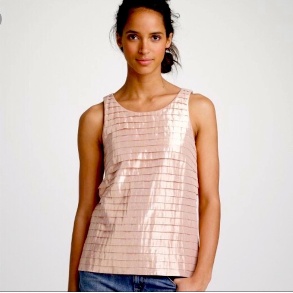 J. Crew Rose Gold Tiered Scoop Neck Strati Metallic Tank
